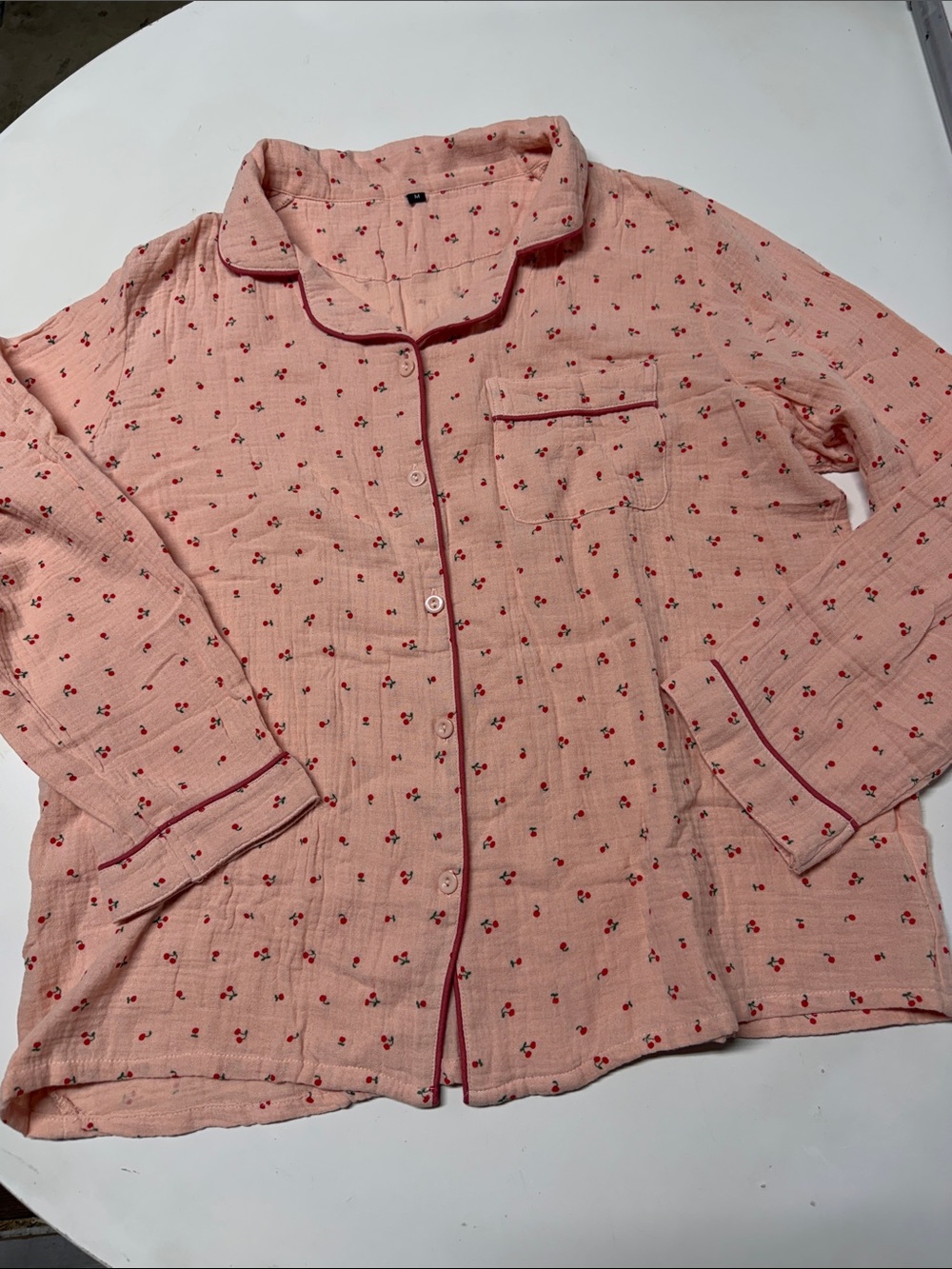Women's Pink cherry print Pajama Set - Soft Long Sleeve Top & Pants medium - Picture 4 of 9